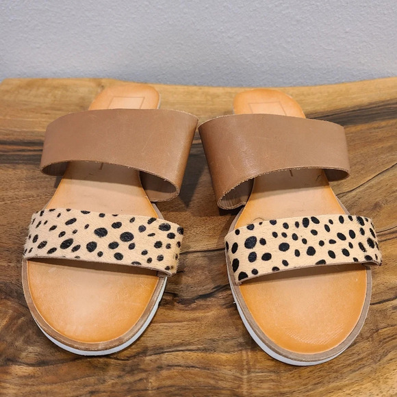 Dolce Vita Vala Leopard Print Calf Hair Slide Sandals - Picture 3 of 12